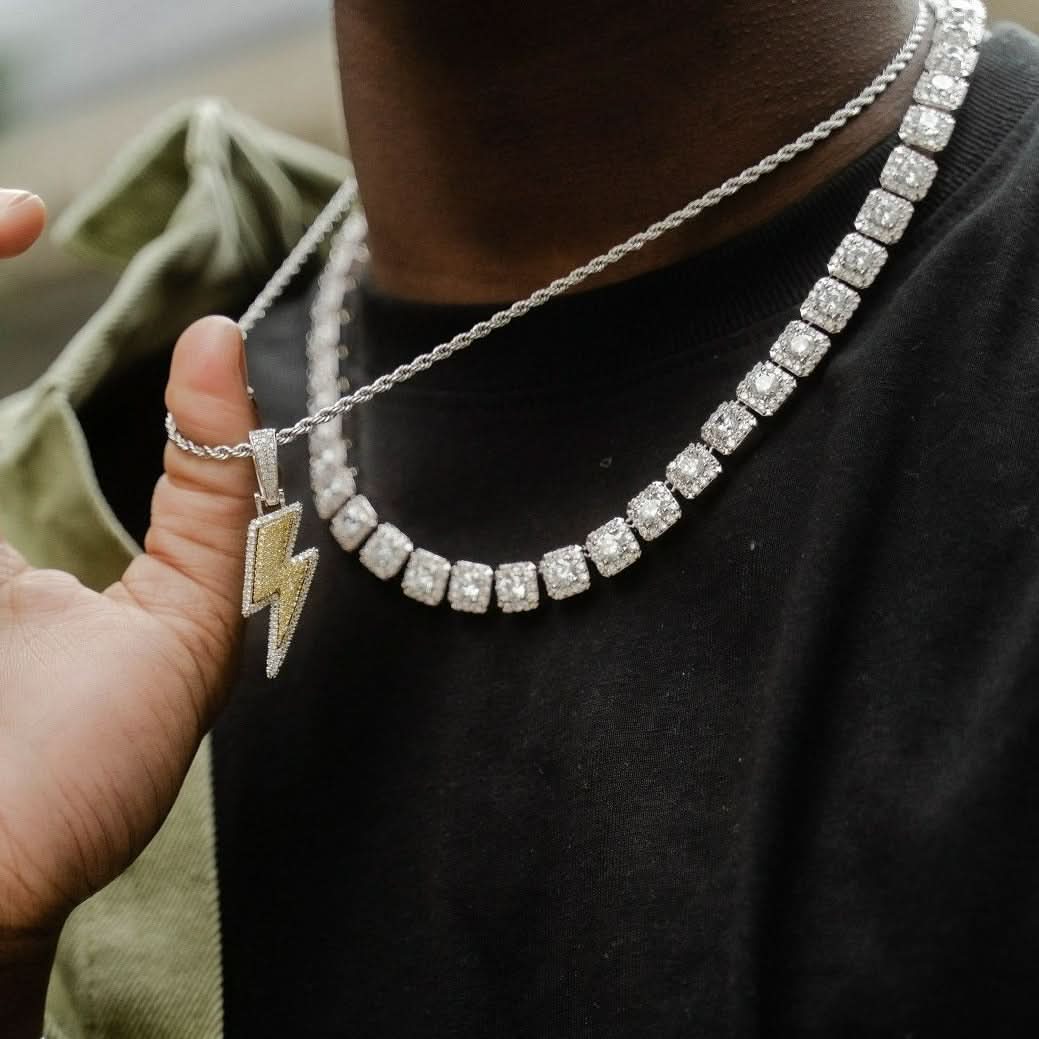 Clustered Tennis Chain White Gold | 10mm - Image 3