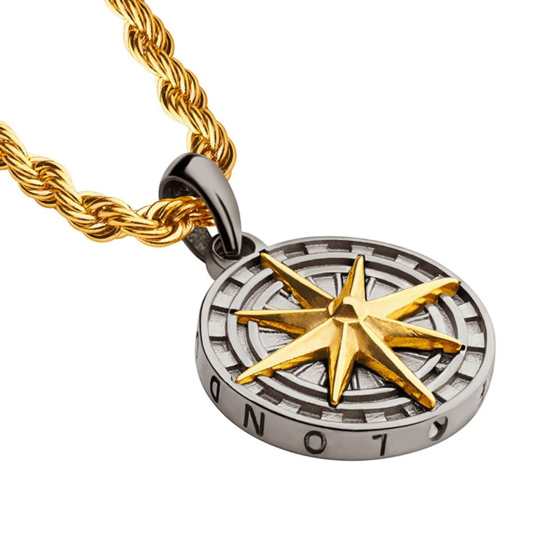 Compass Pendant | Gun Metal & Gold
