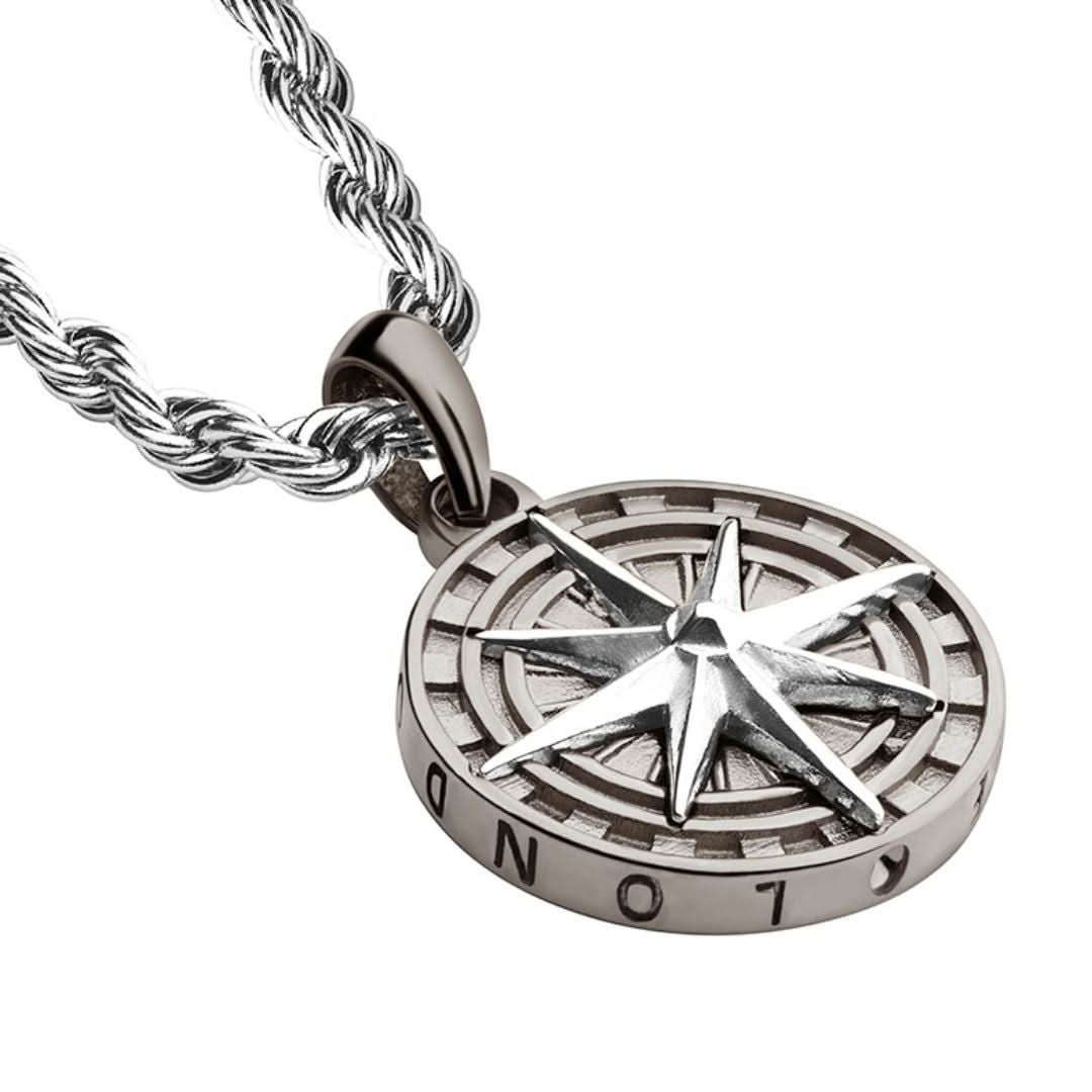 Compass Pendant | Gun Metal & Silver