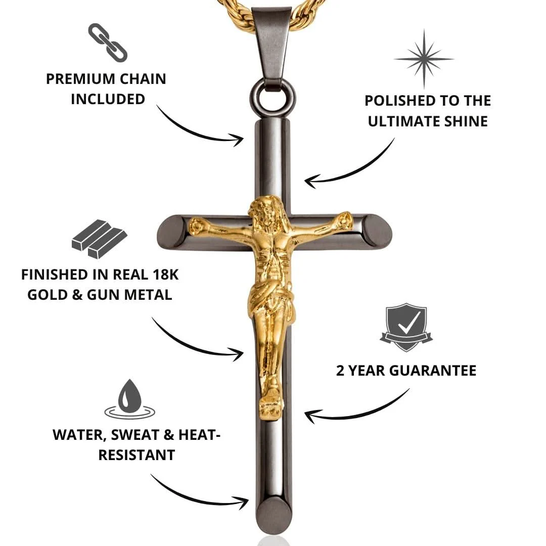 Crucifix Pendant | Gun Metal & Gold - Image 3
