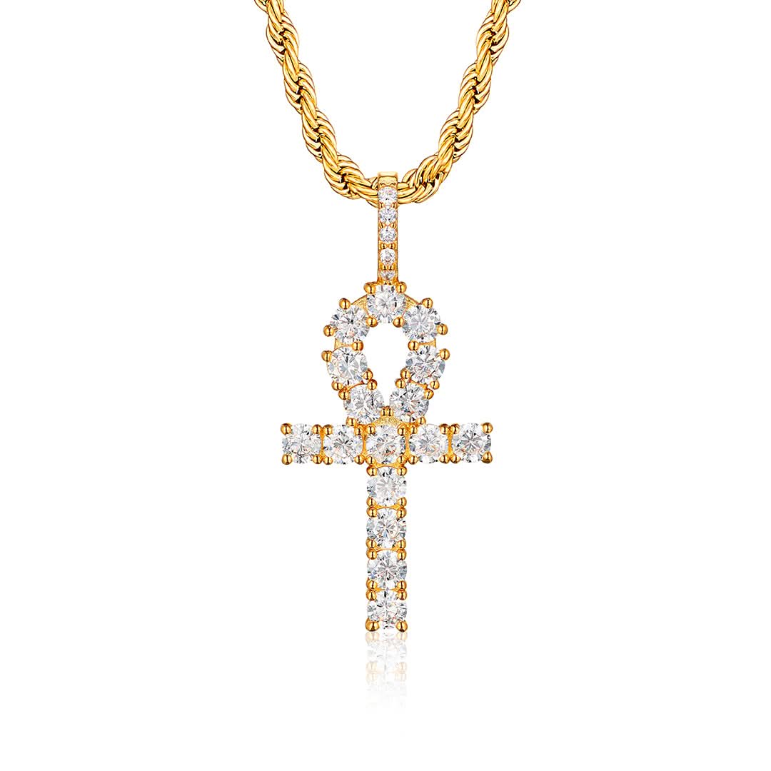Iced Ankh Cross Pendant | Gold