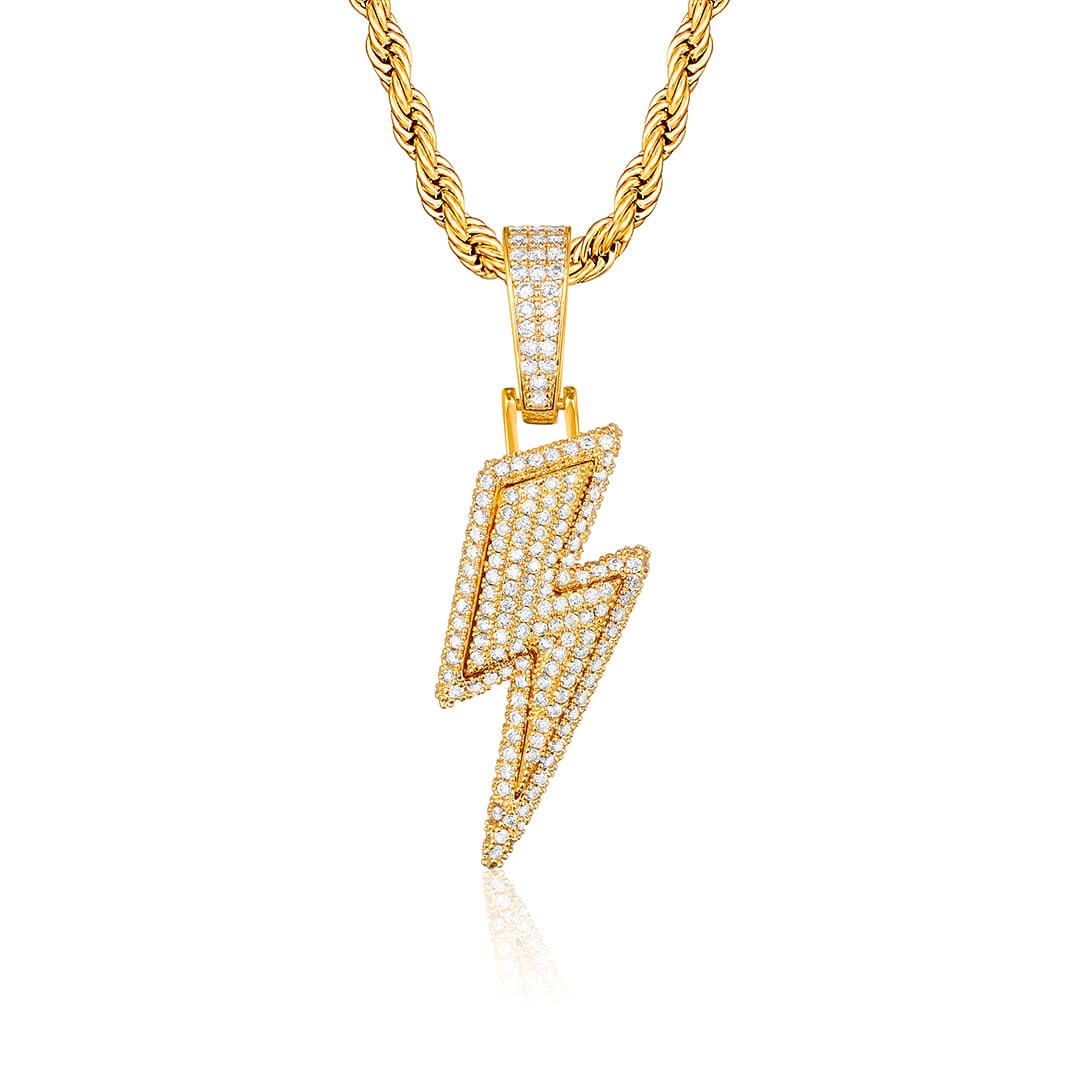 Iced Lightning Bolt Pendant | Gold