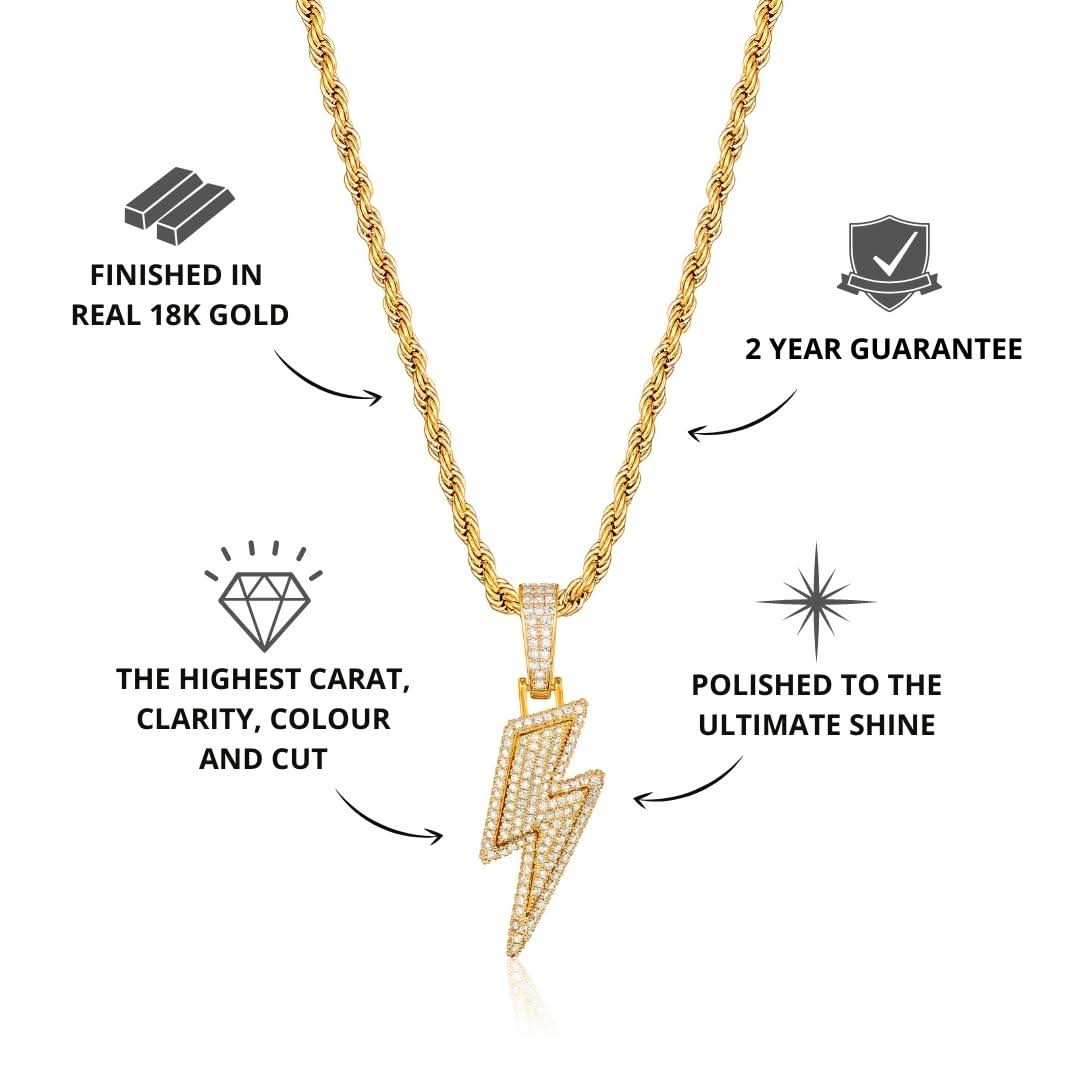 Iced Lightning Bolt Pendant | Gold - Image 2