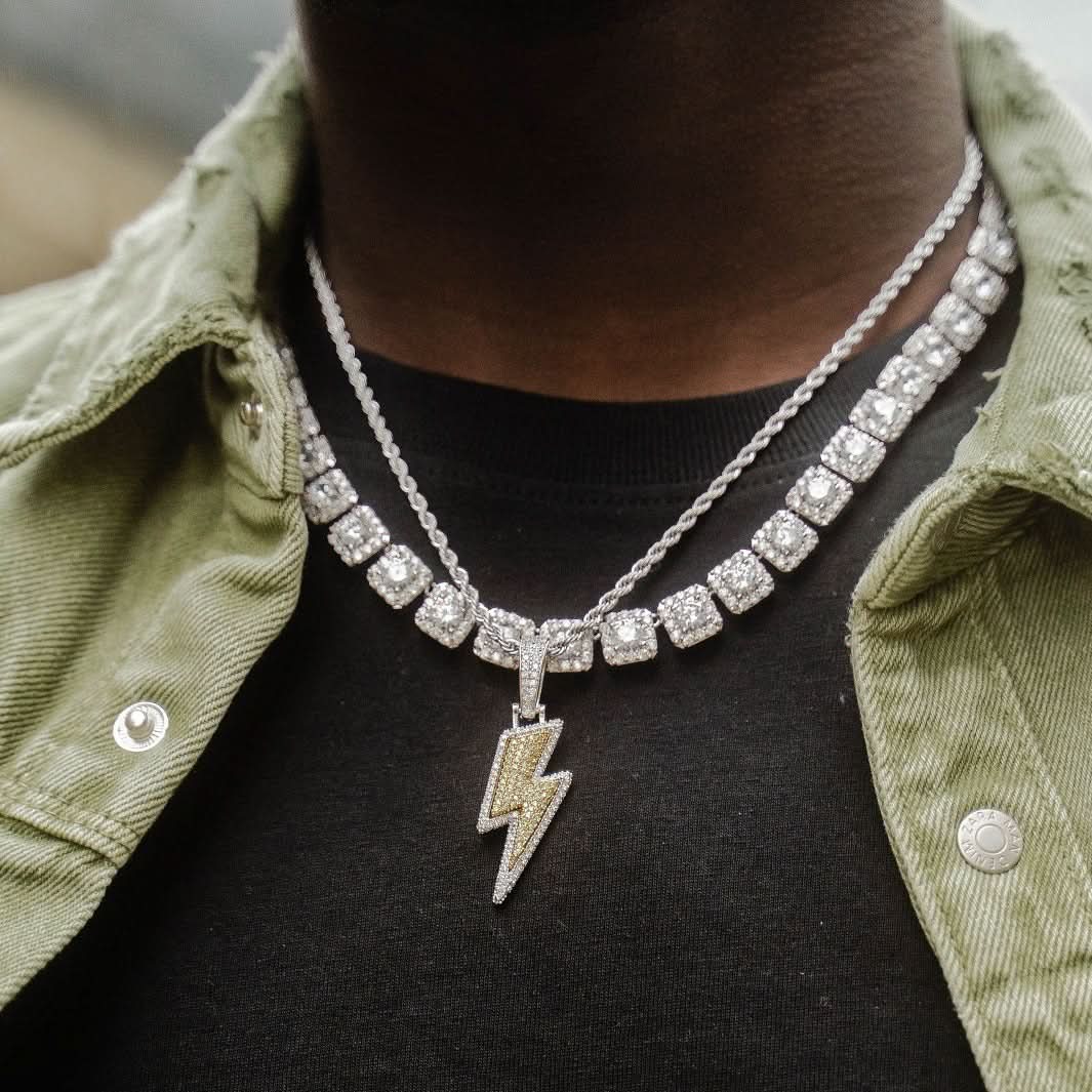 Iced Lightning Bolt Pendant | White Gold - Image 4
