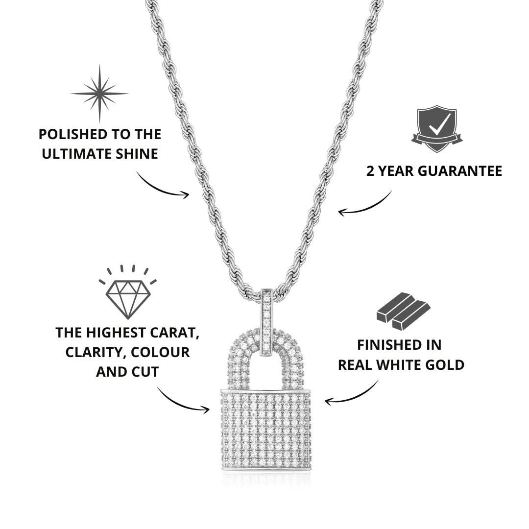 Iced Padlock Pendant | White Gold - Image 2
