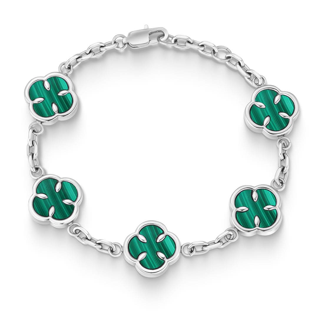 Malachite Clover Bracelet | Silver