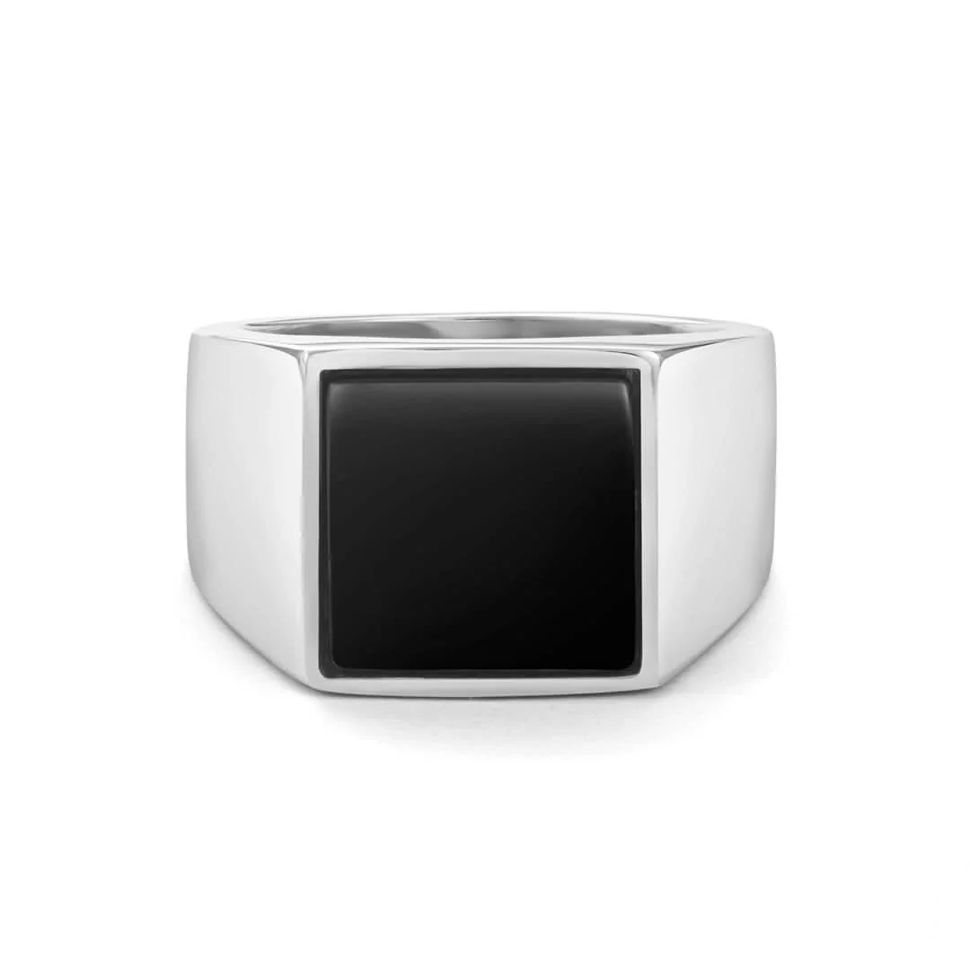 Onyx Square Signet Ring | Silver