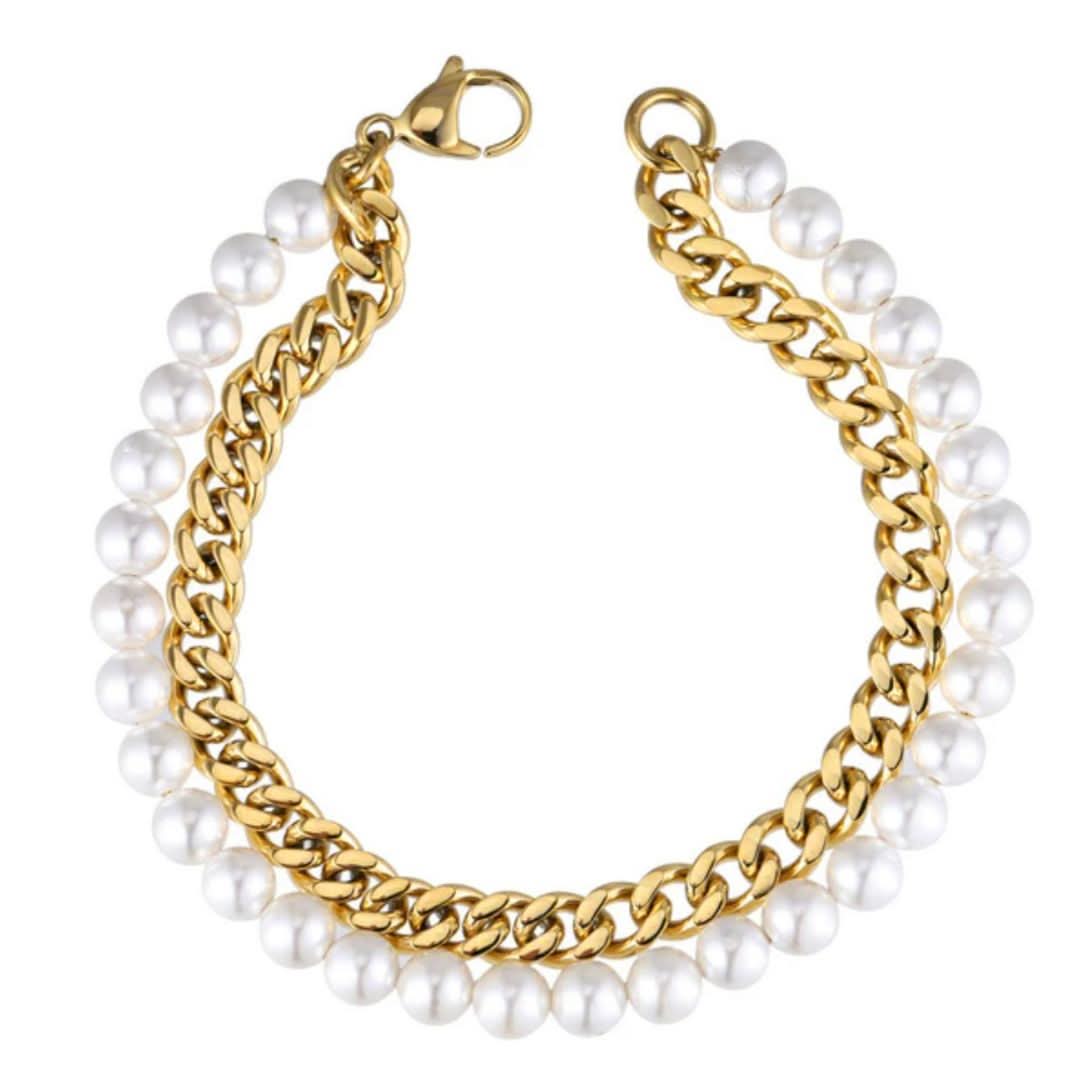 Pearl x Cuban Bracelet | Gold - Image 4