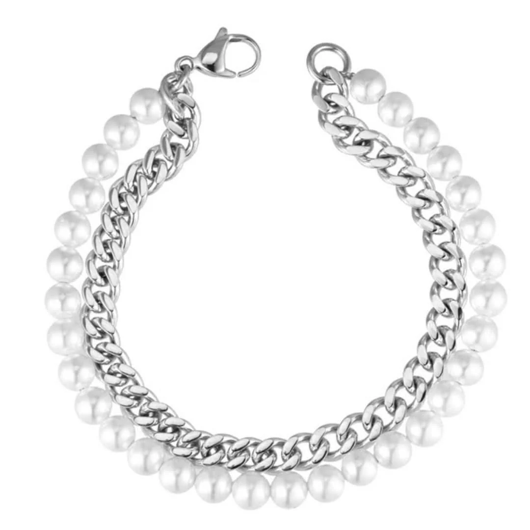 Pearl x Cuban Bracelet | Silver - Image 4
