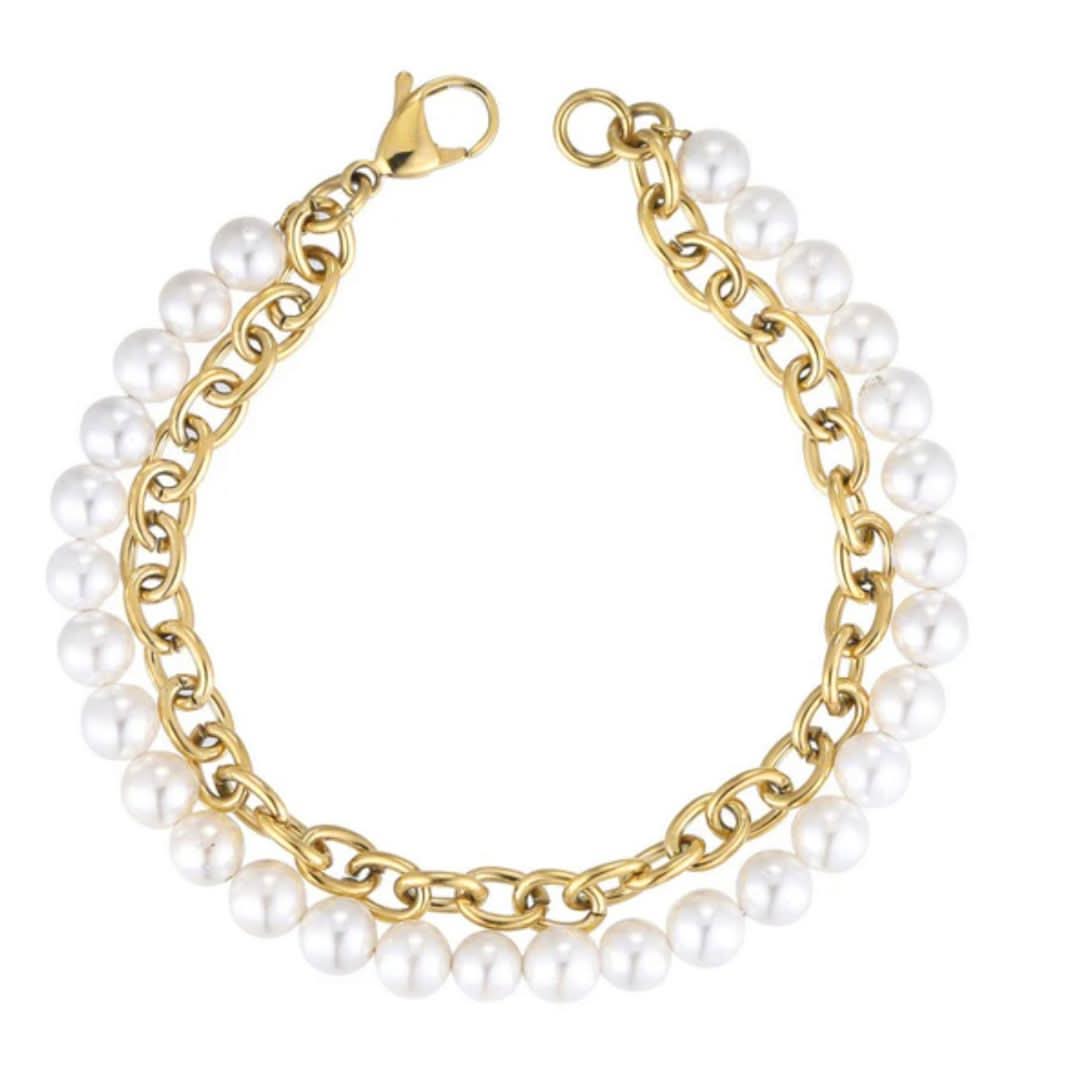 Pearl x Oval Link Bracelet | Gold - Image 4
