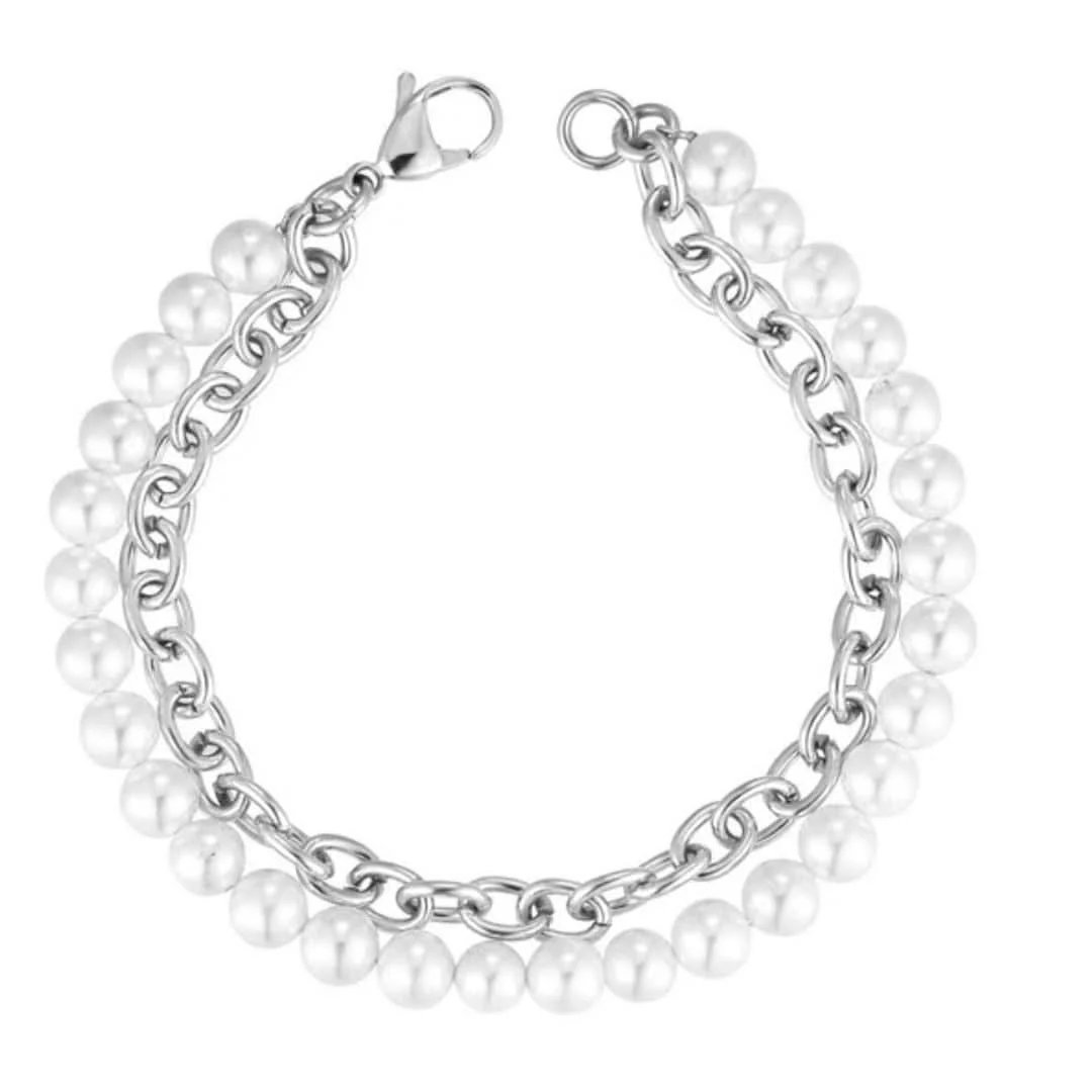 Pearl x Oval Link Bracelet | Silver - Image 3