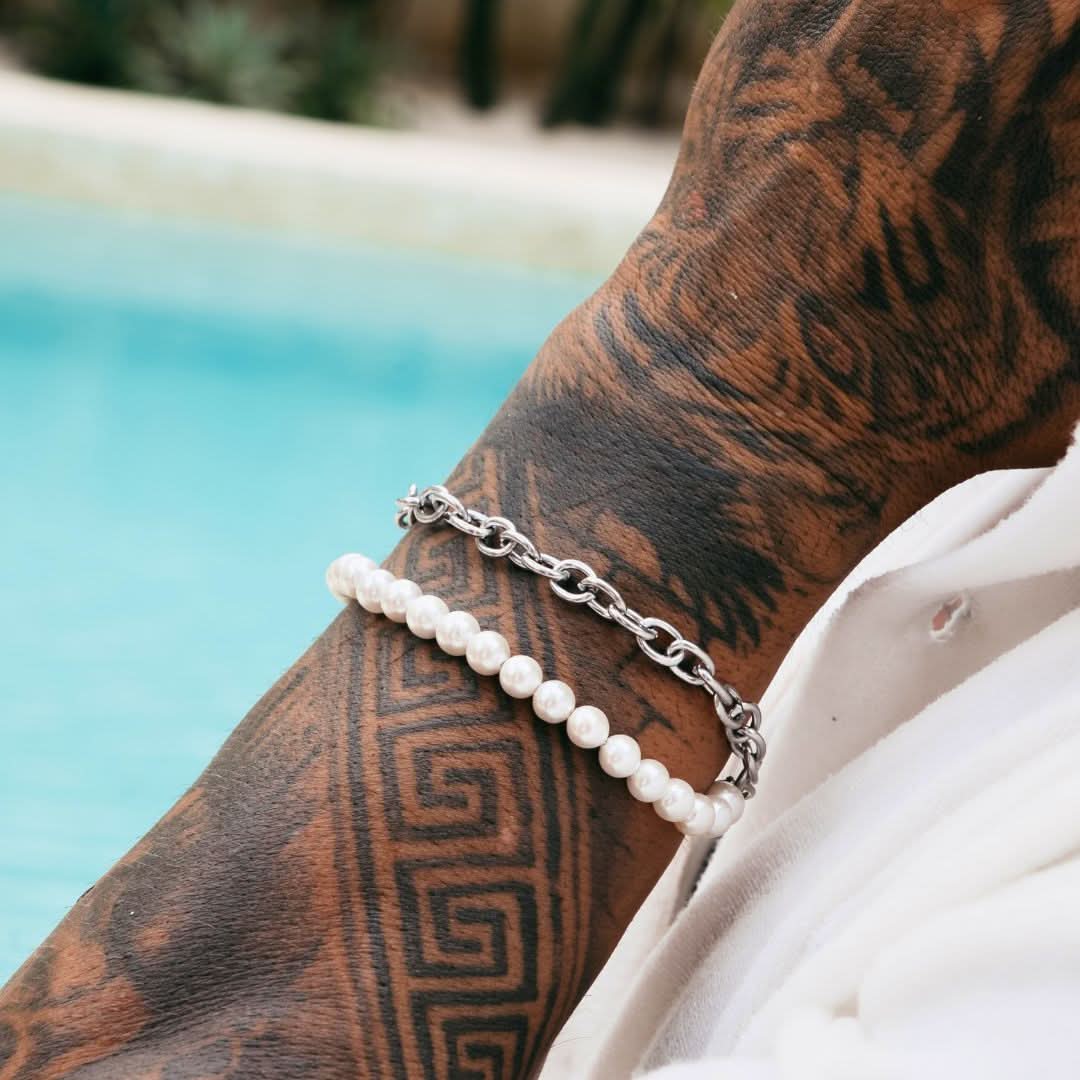 Pearl x Oval Link Bracelet | Silver - Image 4