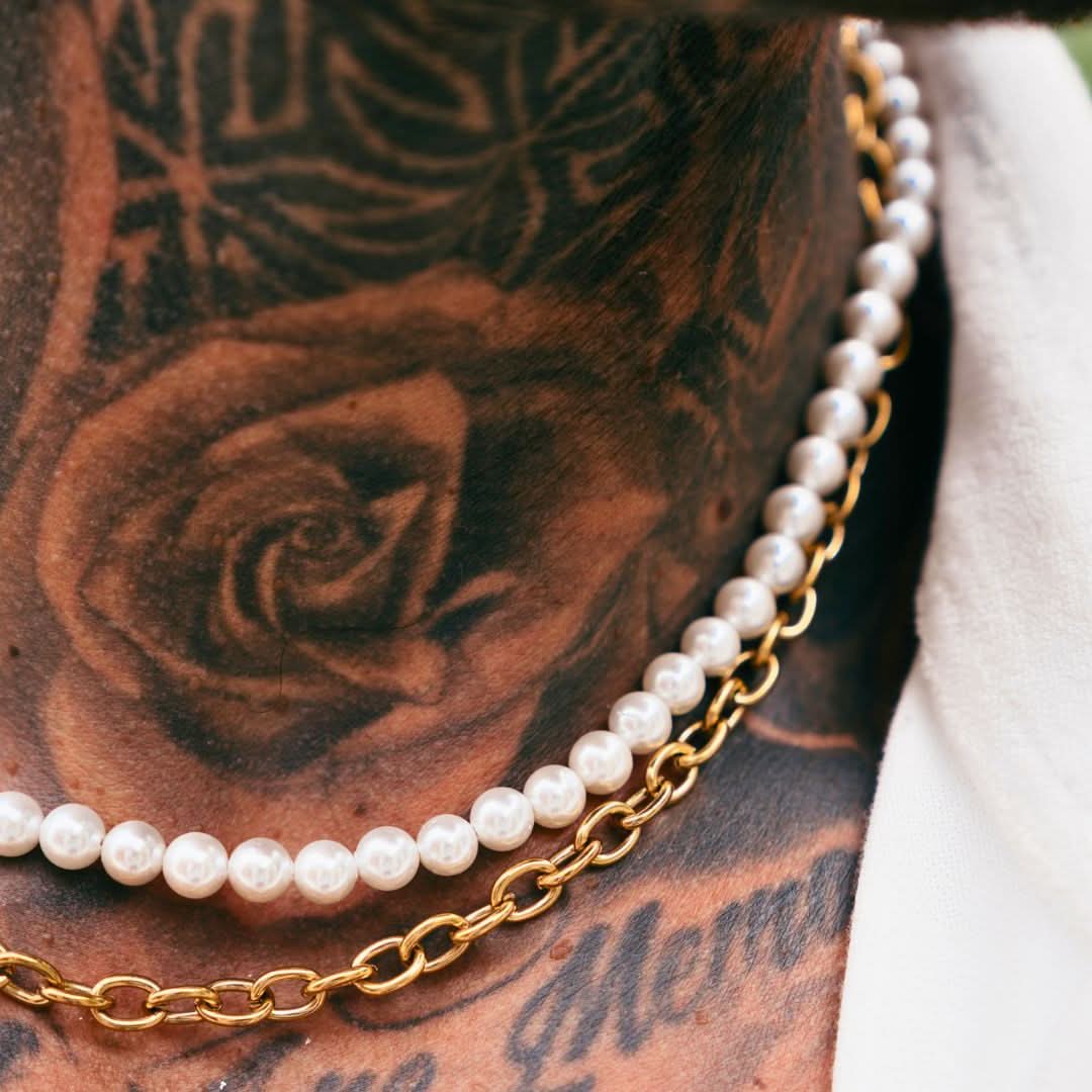 Pearl x Oval Link Set | Gold - Image 10
