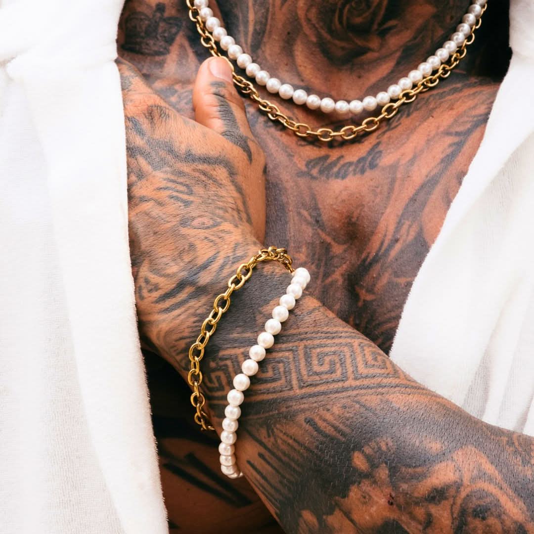 Pearl x Oval Link Set | Gold - Image 2