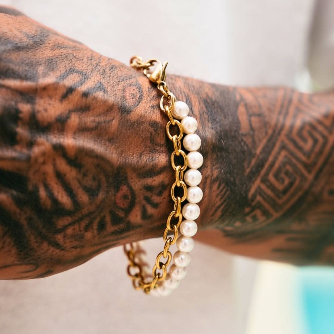 Pearl x Oval Link Set | Gold - Image 6