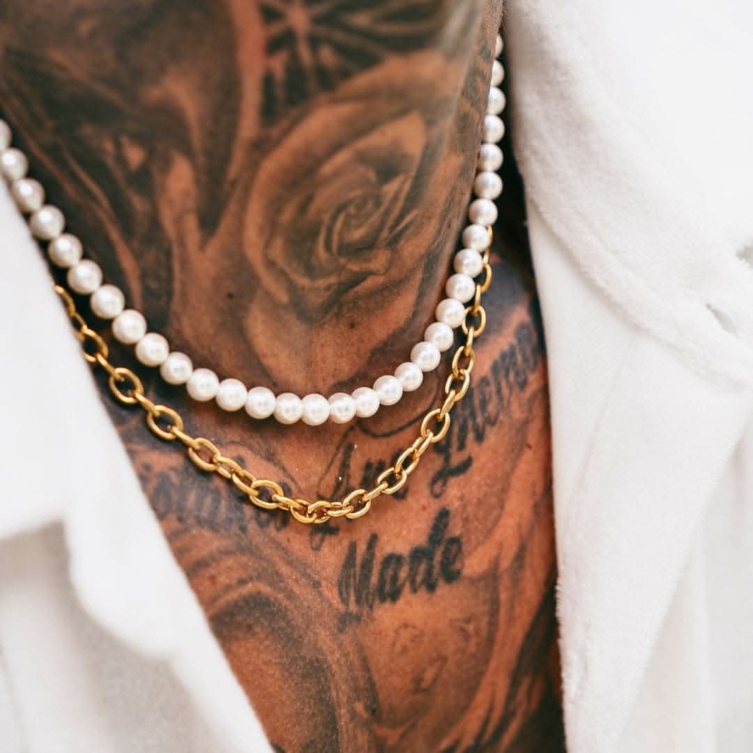 Pearl x Oval Link Set | Gold - Image 9