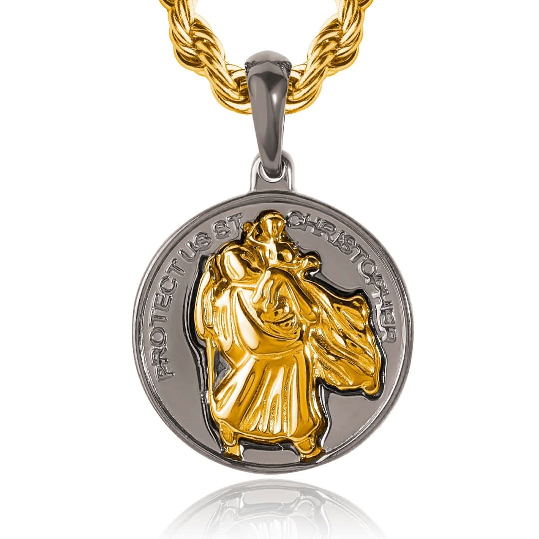 St Christopher Pendant | Gun Metal & Gold
