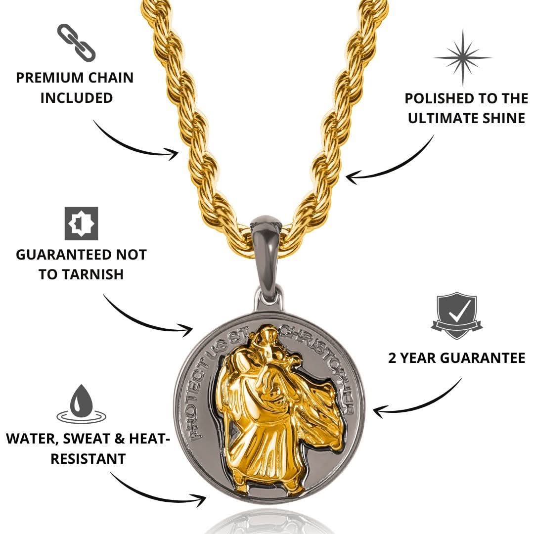 St Christopher Pendant | Gun Metal & Gold - Image 3