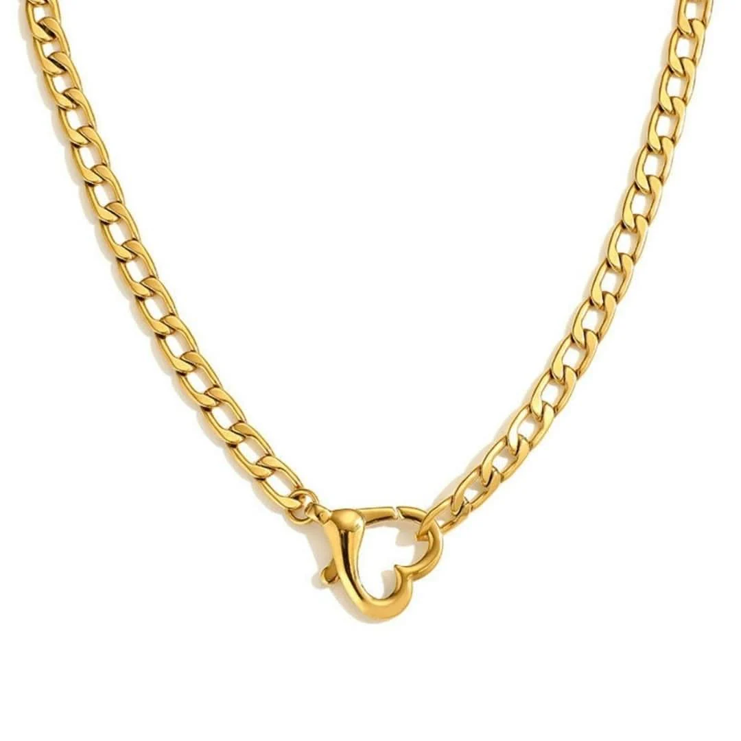 Statement Heart Chain Necklace Gold