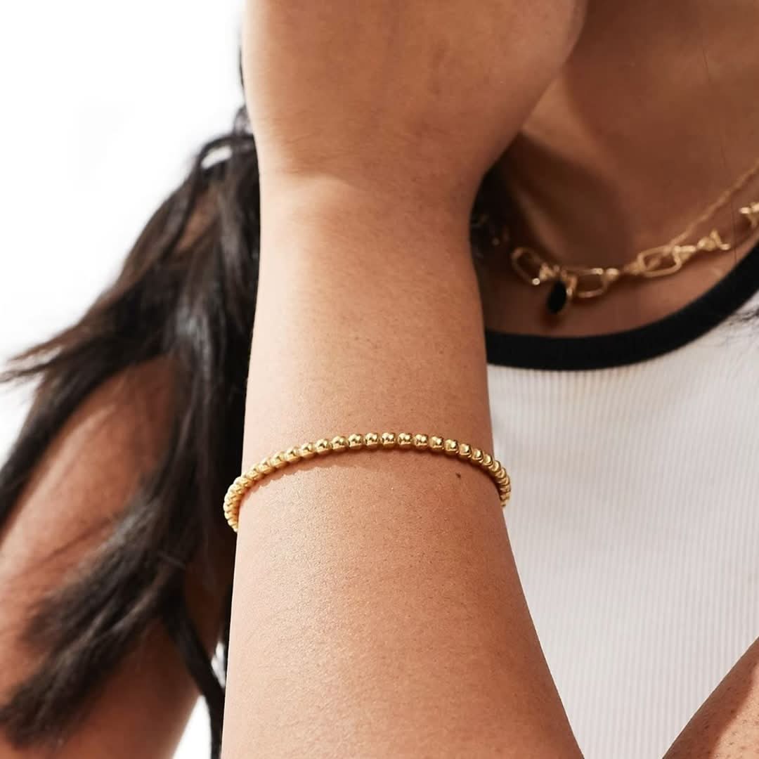Beaded Bangle Bracelet Gold - Image 3