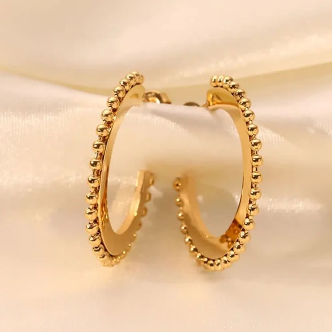 Beaded Hoop Earrings Gold - Image 3
