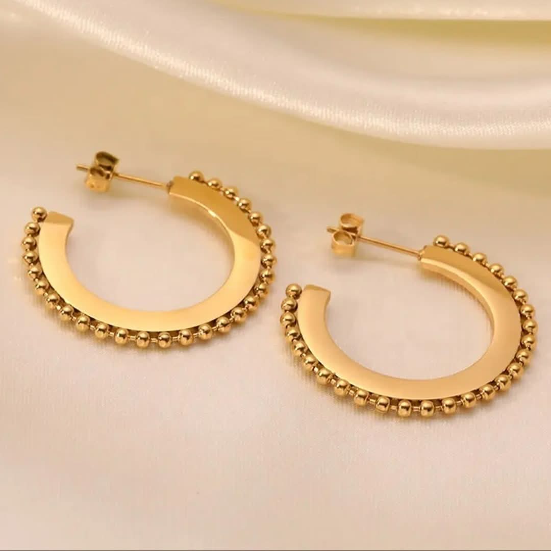 Beaded Hoop Earrings Gold - Image 4