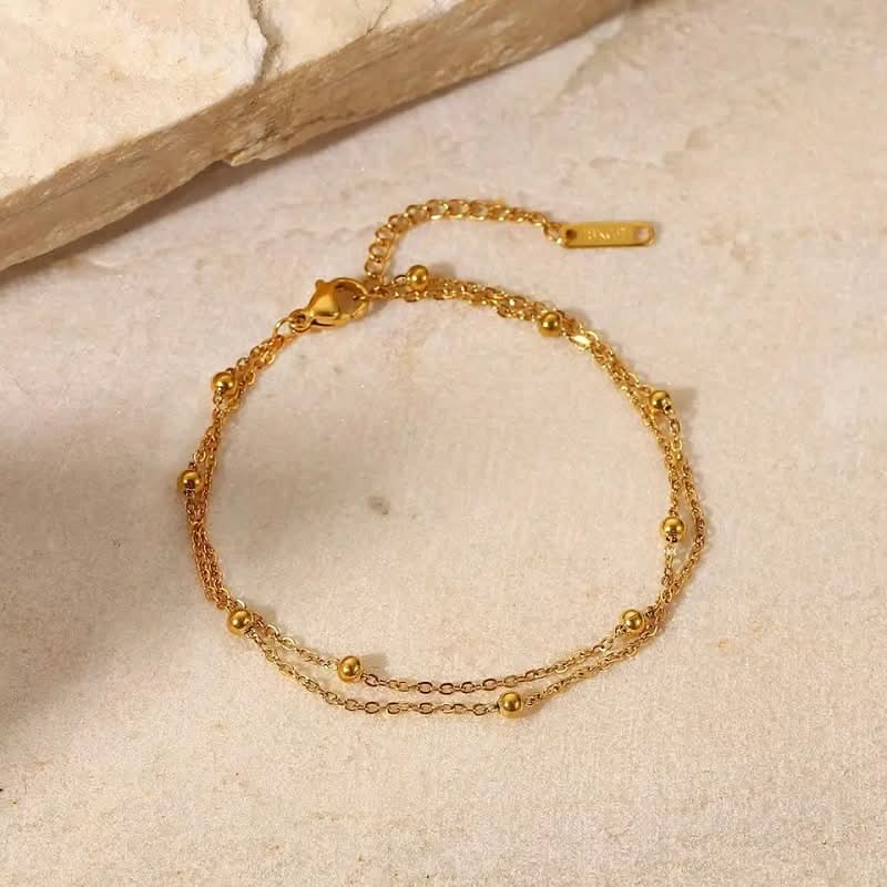 Double Beaded Ball Bracelet Gold - Image 3