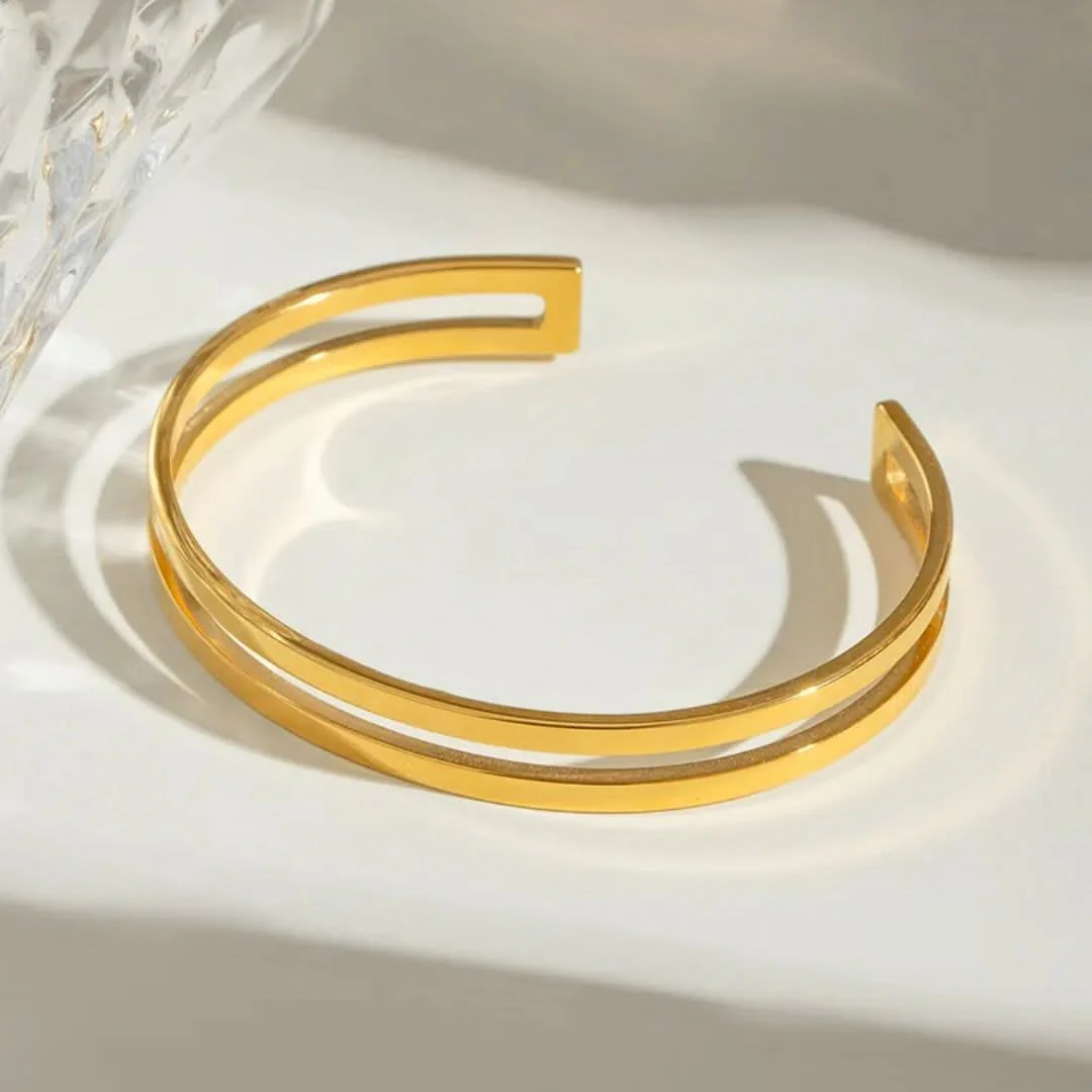 Double Cuff Bangle Bracelet Gold