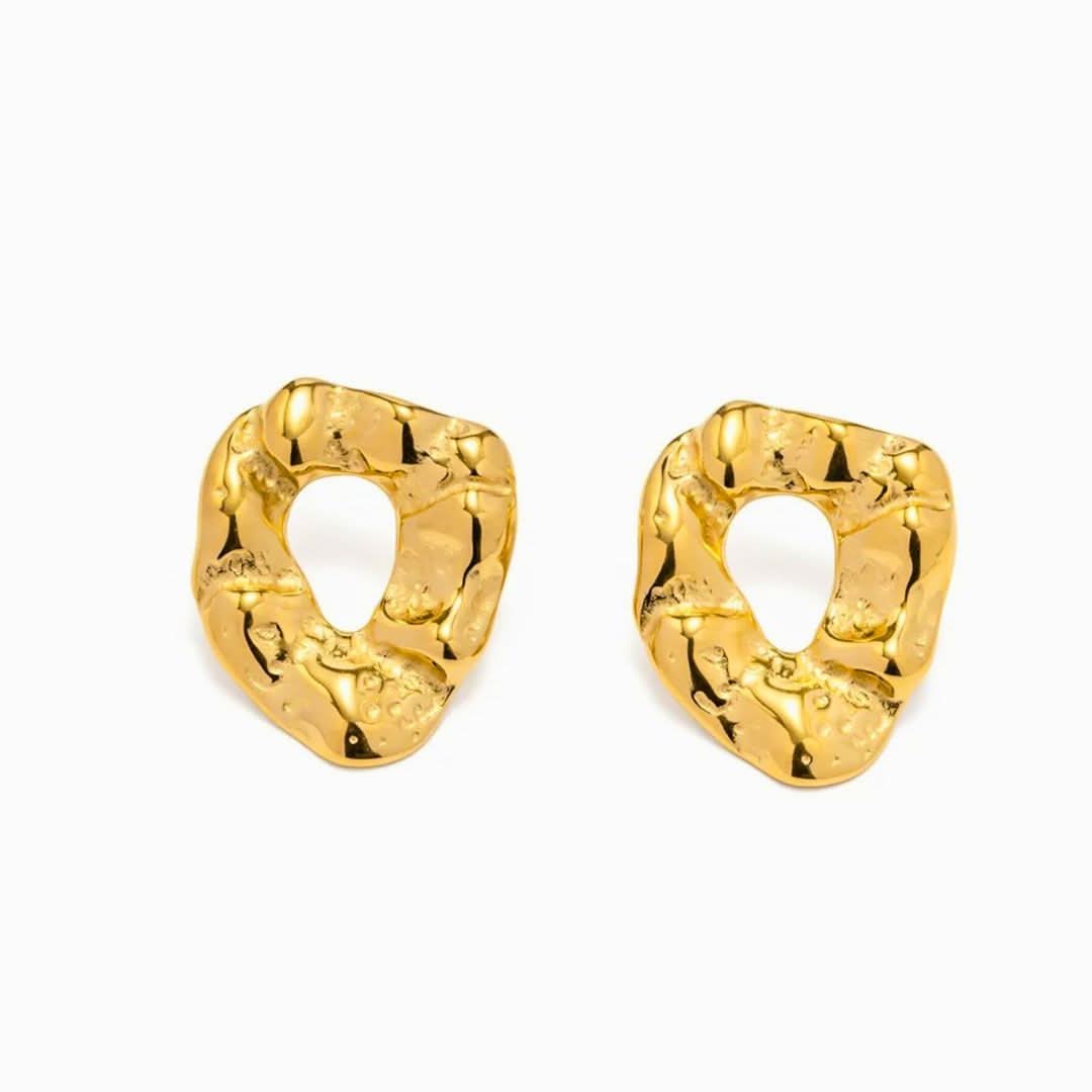 Hammered Circle Earrings Gold