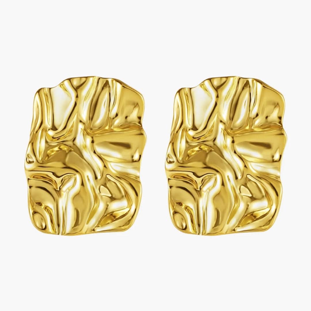 Hammered Square Earrings Gold - Image 3