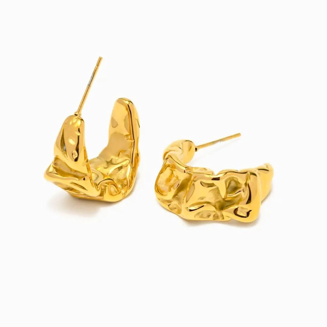 Irregular Hammered Hoop Earrings Gold