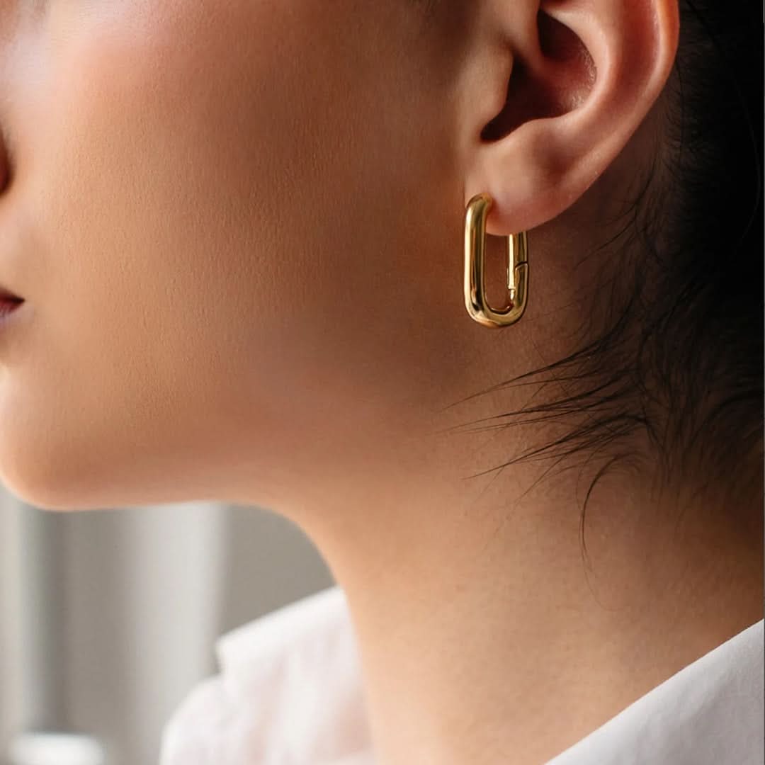 Oval Hoop Earrings Gold - Image 5