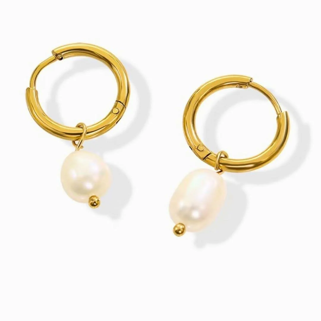 Pearl Hoop Earrings Gold