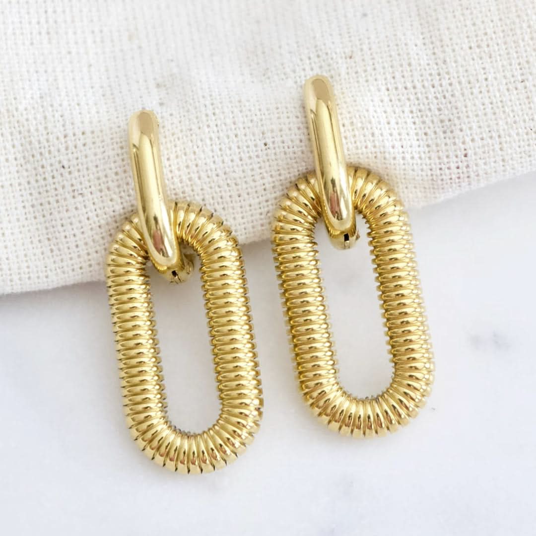 Ribbed Double Hoop Earrings Gold - Image 3