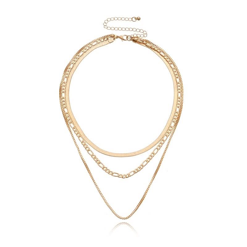 Snake, Figaro & Box Layered Necklace Set Gold - Image 3