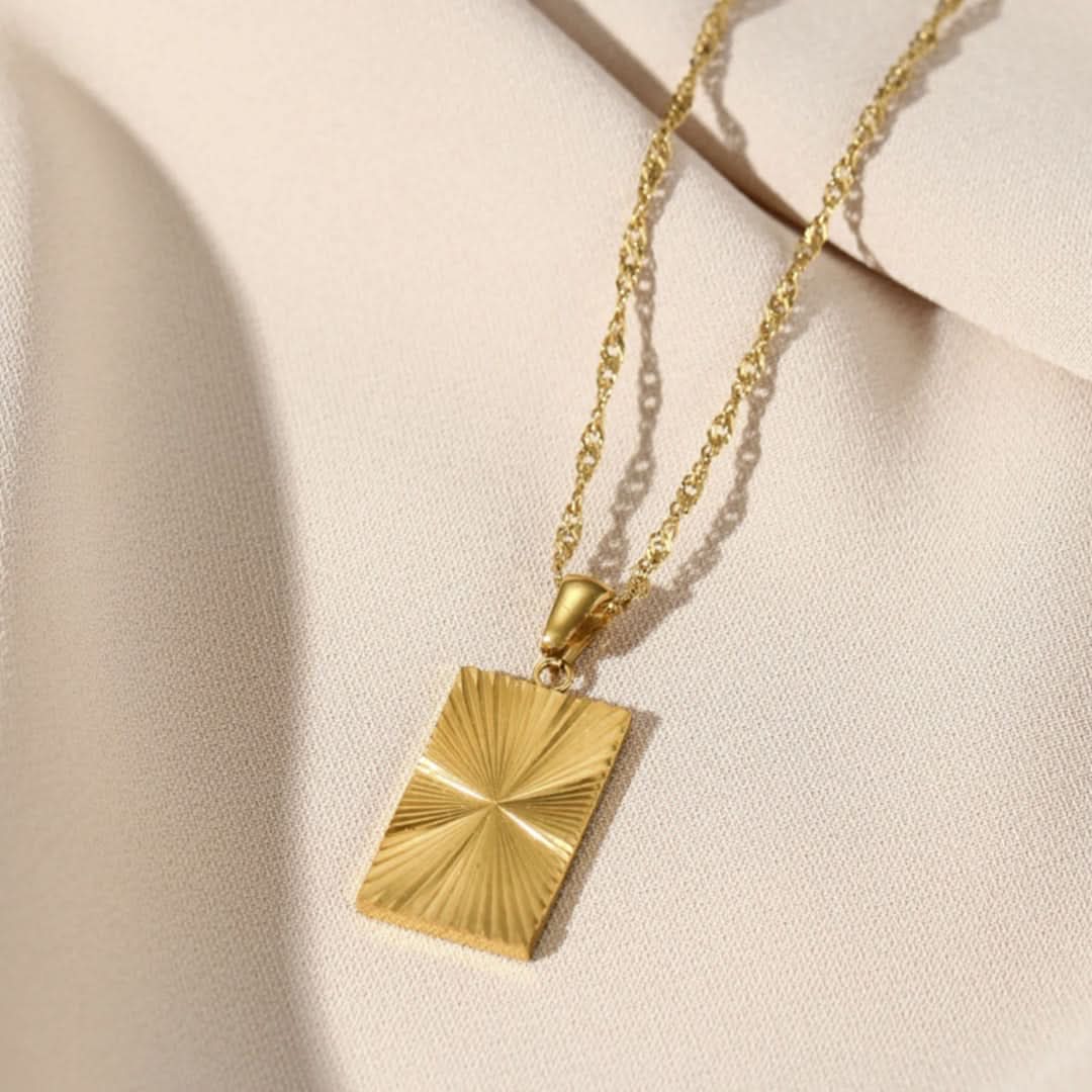 Sunburst Rectangle Pendant Necklace Gold - Image 2