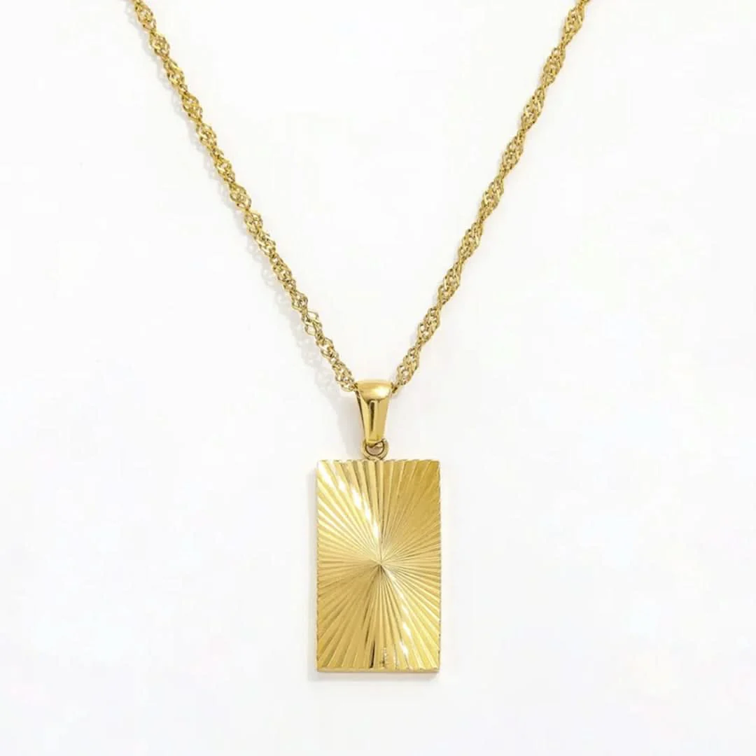 Sunburst Rectangle Pendant Necklace Gold - Image 4