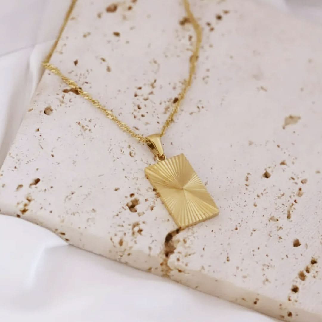 Sunburst Rectangle Pendant Necklace Gold - Image 5