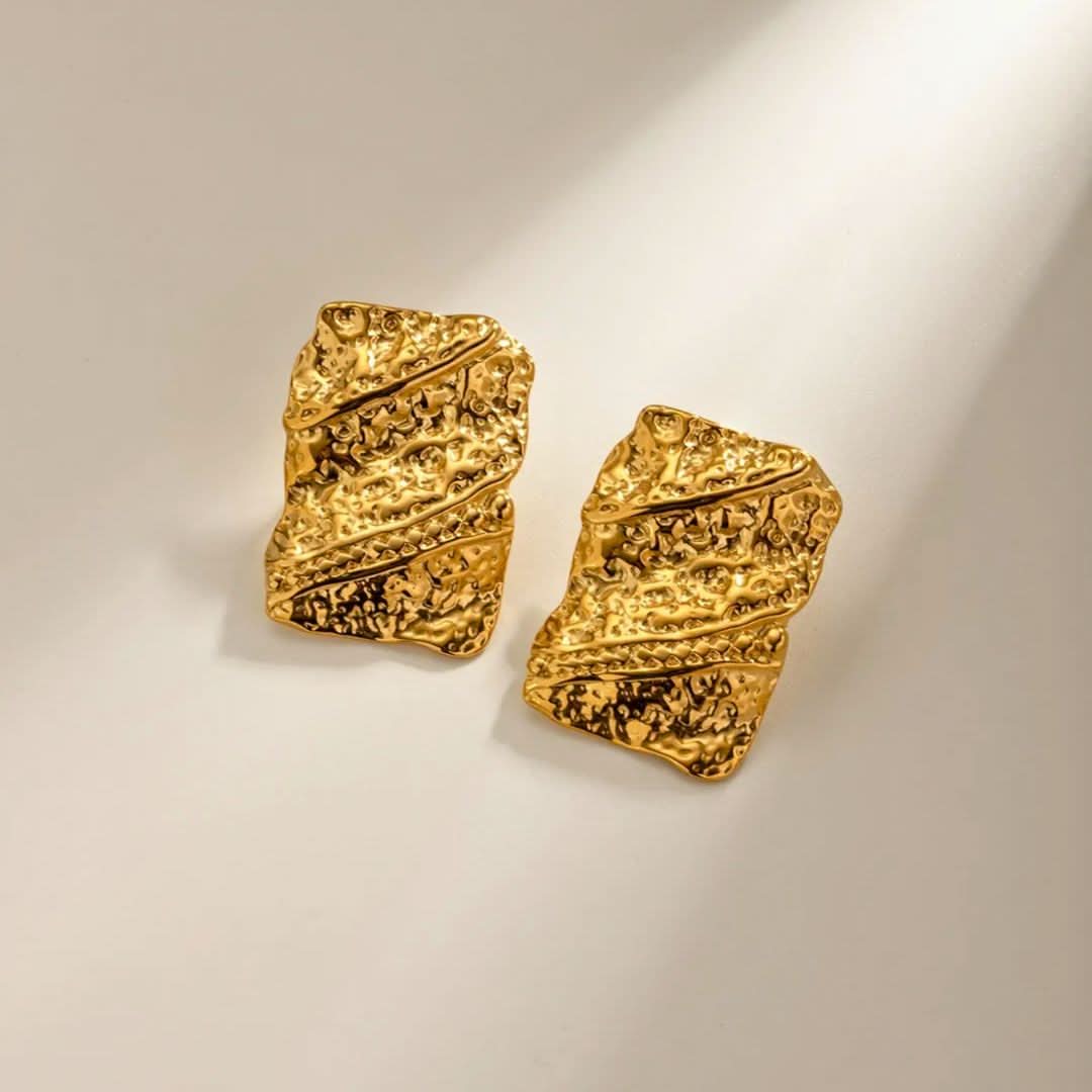 Vintage Hammered Square Earrings Gold